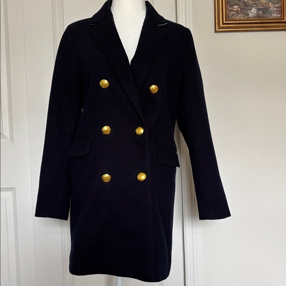 Banana Republic XSP Navy blue Black Double-Breasted Coat Gold Buttons peacoat - Picture 1 of 9